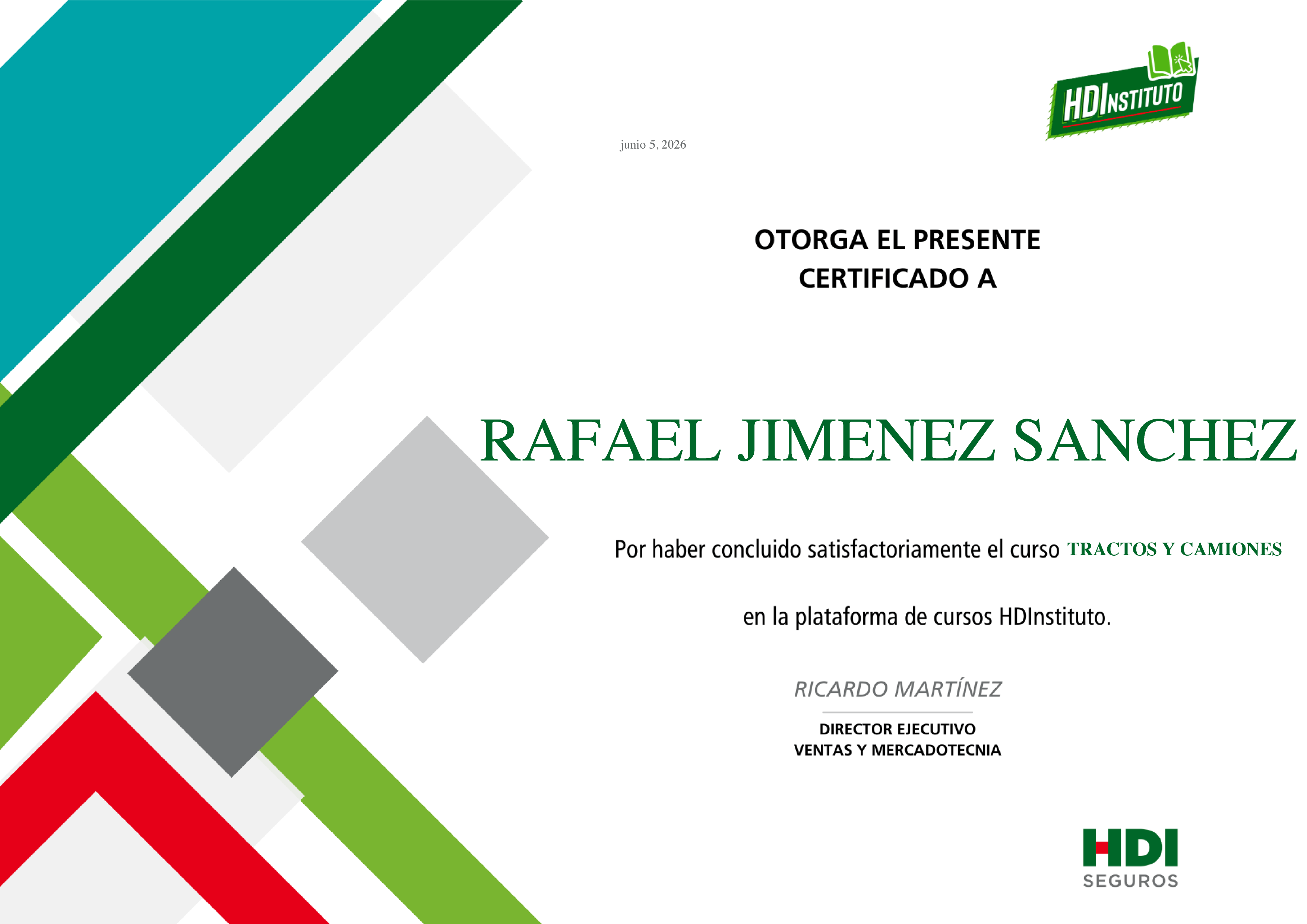 Certificado HDI Tractos y Camiones